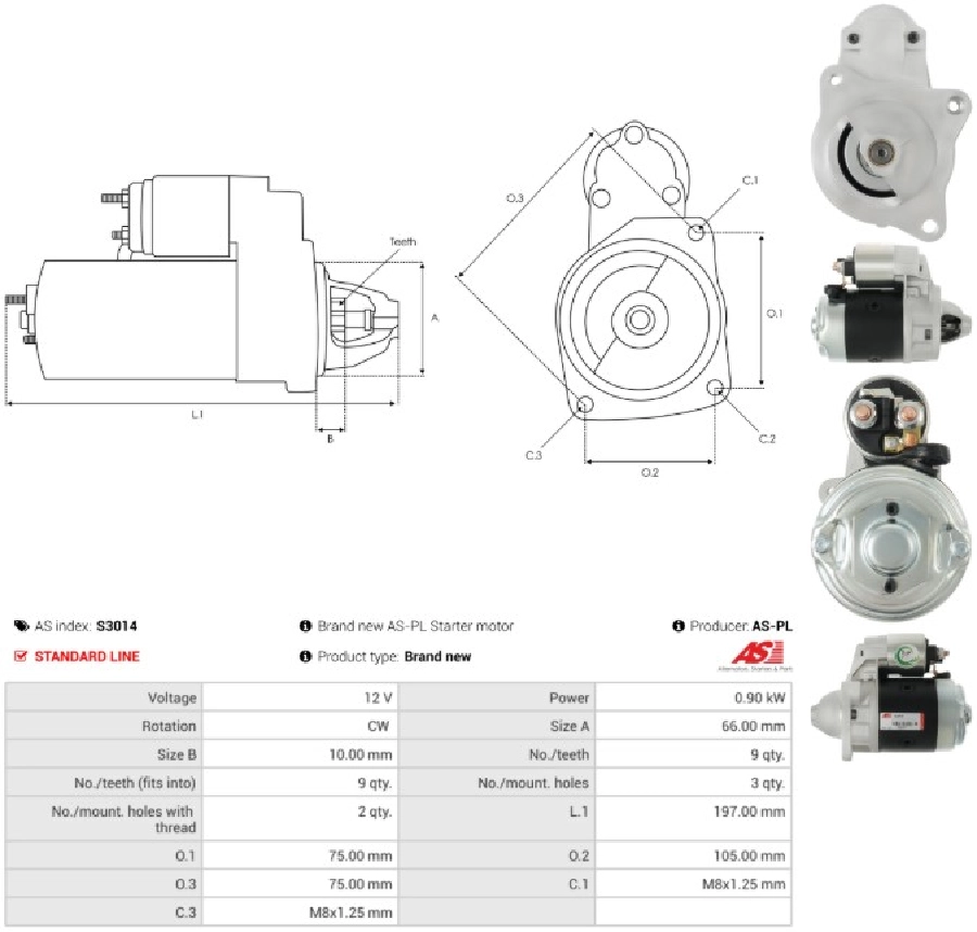 Marş Motoru 12V 9D 0,9 kW Valeo Tip Renault 12 Ts-Gts Trafic | OEM S3014