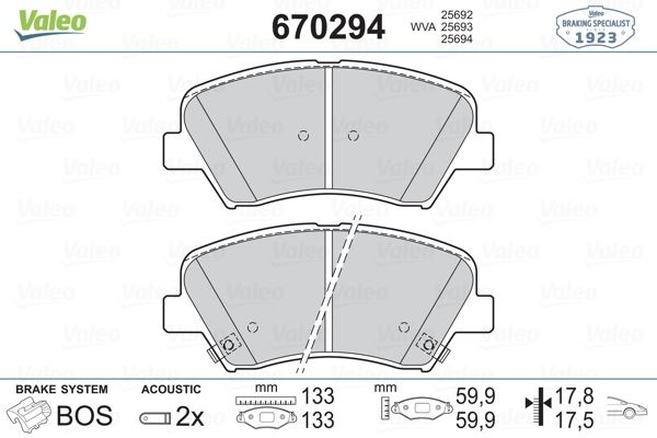 On Fren Balatasi Hyundai Elantra 2011-> Elantra 2016-> I30 2011-> Kia Optima 2012-> Cerato 2015-> Ceed 12-> | VALEO 670294 | OEM 581012VA50