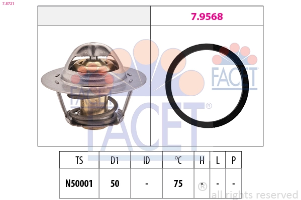 75°C Termostat Megane Clio Kangoo Laguna 1,4 / 1,6 16V | FACET 7.8721 | OEM 8200525397