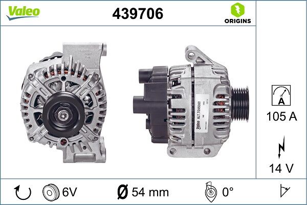 Alternator Grande Punto Panda Fiorino 1,3 Multijet | VALEO 439706 | OEM 51792276