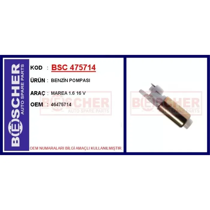Benzin Pompasi Brava Marea Bravo 1.2 / 1.4 / 1.6 / 1.8 / 2.0 16V | BSC 475714 | OEM 46475714