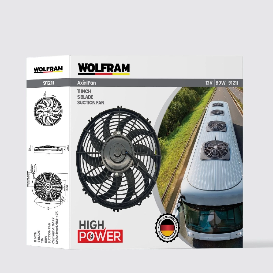 Aksiyel Fan 11 İnch S Kanat 12V 80W | OEM 91211