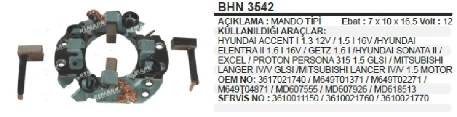 Marş Kömür Yuvası Mitsubishi Tip Accent- Excel Mando 4 Komurlu | OEM BHN3542
