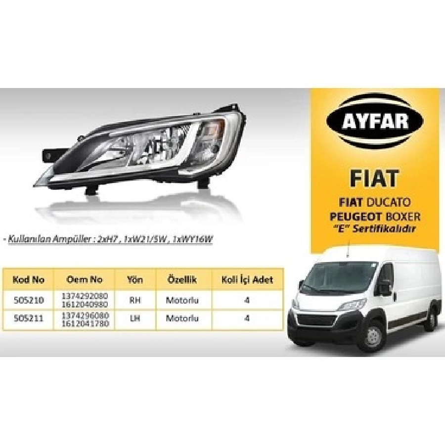 Far Sol Elektrikli - Fıatr Ducato Maxı, Peugeot Boxer, Citroen Jumper ( 2014 ve sonrası ) | OEM 505211