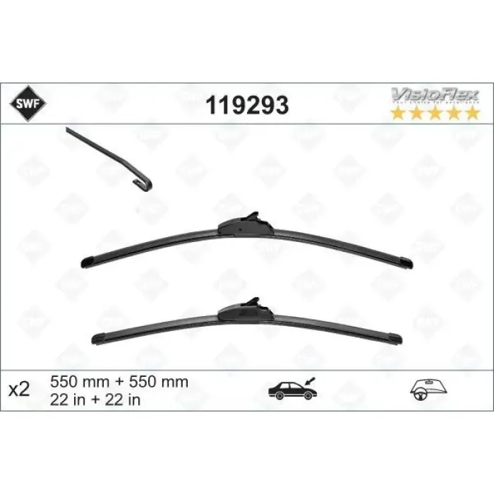 Silecek Supurgesi Muz Tip (X2) 550+550 MM Discovery 3 05-09 Classic Discovery 4 10-16 Range Rover Sport 10-13KANGOO 08> | VALEO 119293 | OEM LR018367 LR018367 LR018368 DKC500171PMD LR018368 DKC500171PMD