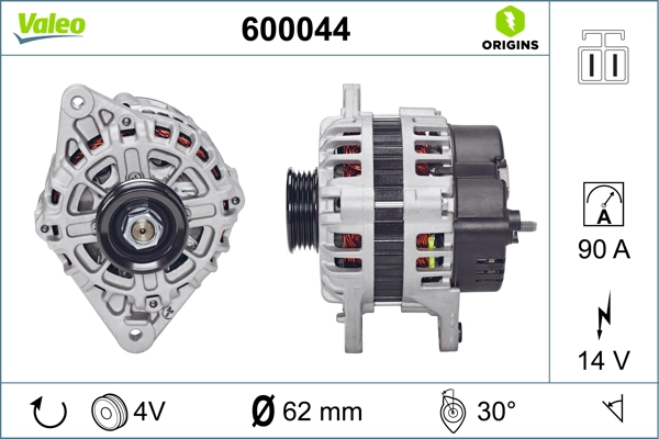 Alternator 12V 80A Accent Getz Elantra I30 Tucson Cerato Rio Sportage 1,3 / 1,4 / 1,5 / 1,6 / 2,0 | VALEO 600044 | OEM 3730022600