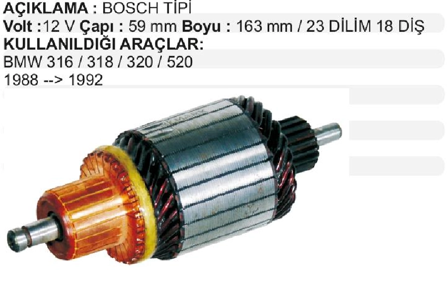 Marş Kollektörü Bosch Tipi 12V Fiat Uno, Tipo, M. Carısma, Renault 11,19,21 Opel Astra, Vectra - BMW 316 | OEM IM2105