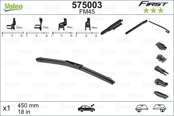 Silecek Supurgesi 450MM (Adet) / (First) Multiconnection VFB45 (Muz Tipi Aparatli) / (4 Aparatli) | VALEO 575003