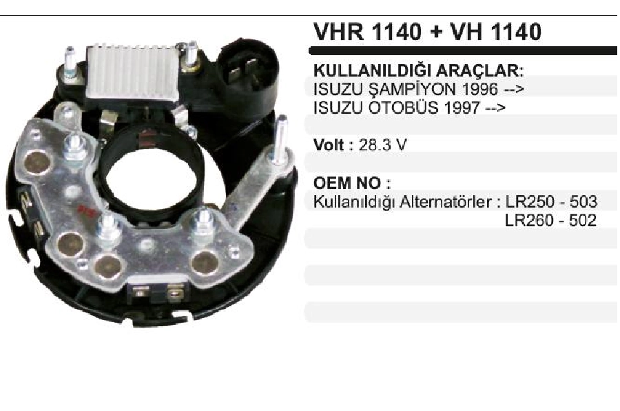 Konjektör + Diyot Tablası Set - 24V 60AMP Isuzu Champion Npr 66 Diyot + Konjektör Seti | OEM VHR1140+VH1140