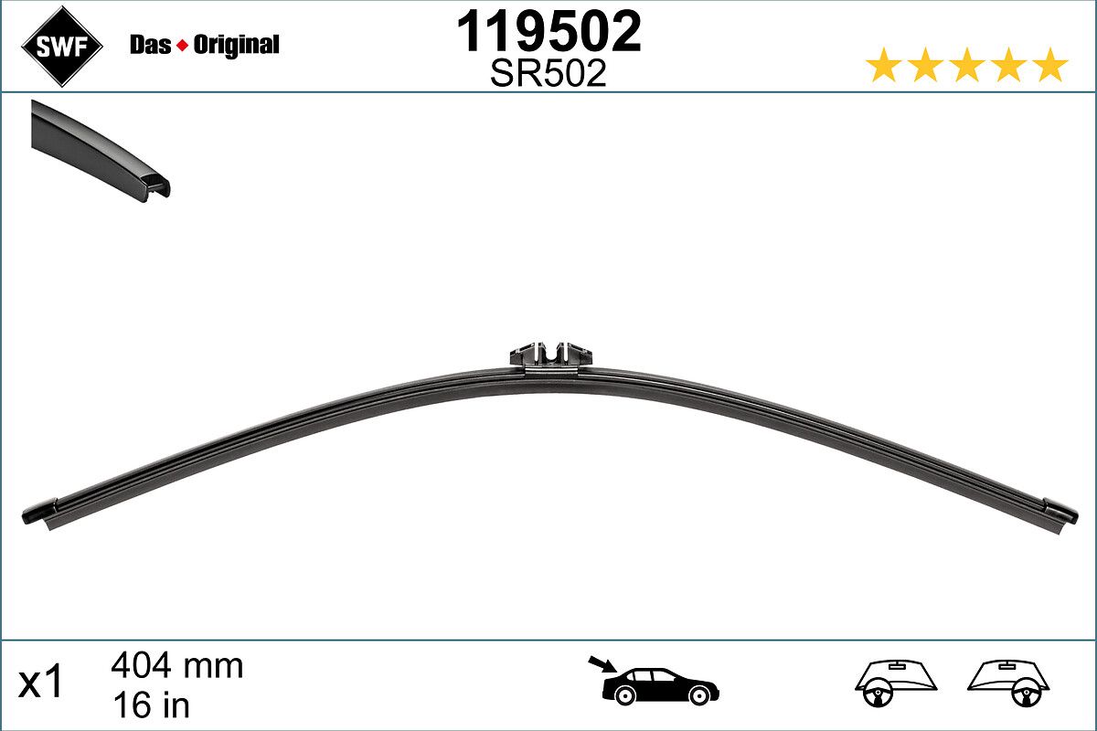 Silecek Supurgesi 405MM (Muz Tip) Arka Octavia II 04>CADDY 04>TRANSPORTER T5 03>TOURAN 03> | VALEO 119502 | OEM 7E0955425