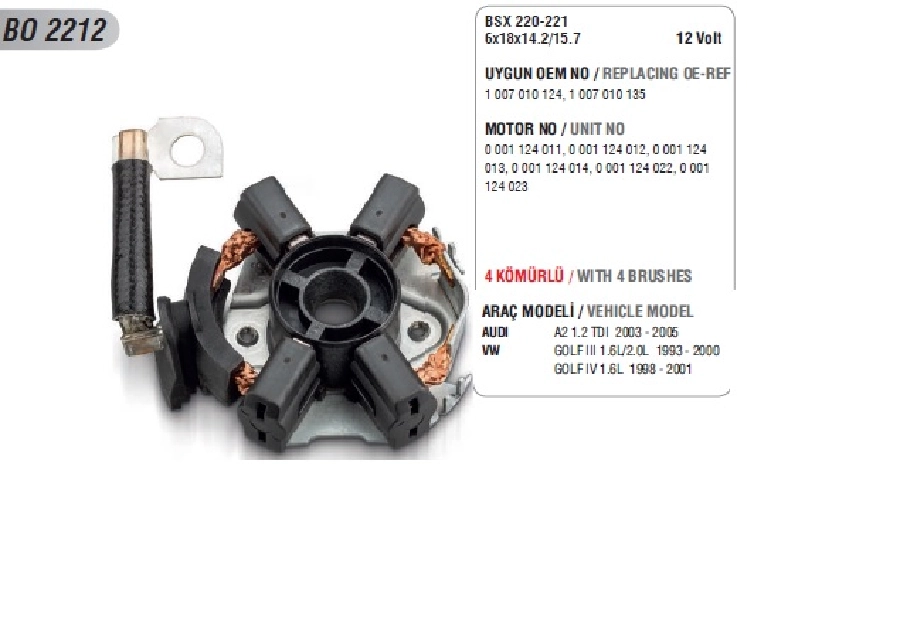 Marş Kömür Yuvası BMW 116, 118, 318, 320330, 520, 525, 530, 535, 740, X1, X3SPRINTER (Uygun Kömür: Bsx 220-221) | OEM BO2212
