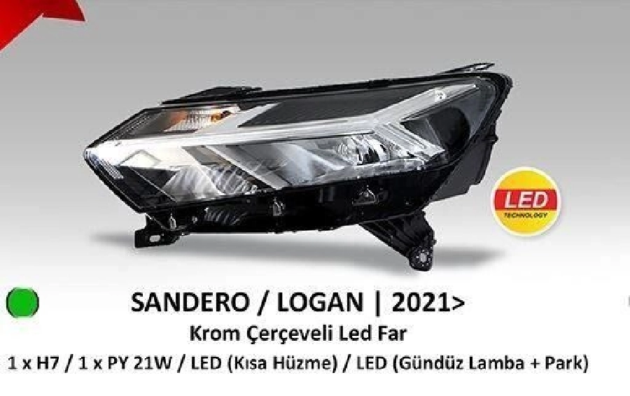 D Sandero-Logan-Jogger Far Sağ LED'li (LED Drl + Park + Kısa Hüzme) Beyaz Çerçeveli Motorlu (2021 ve sonrası ) | OEM 404542