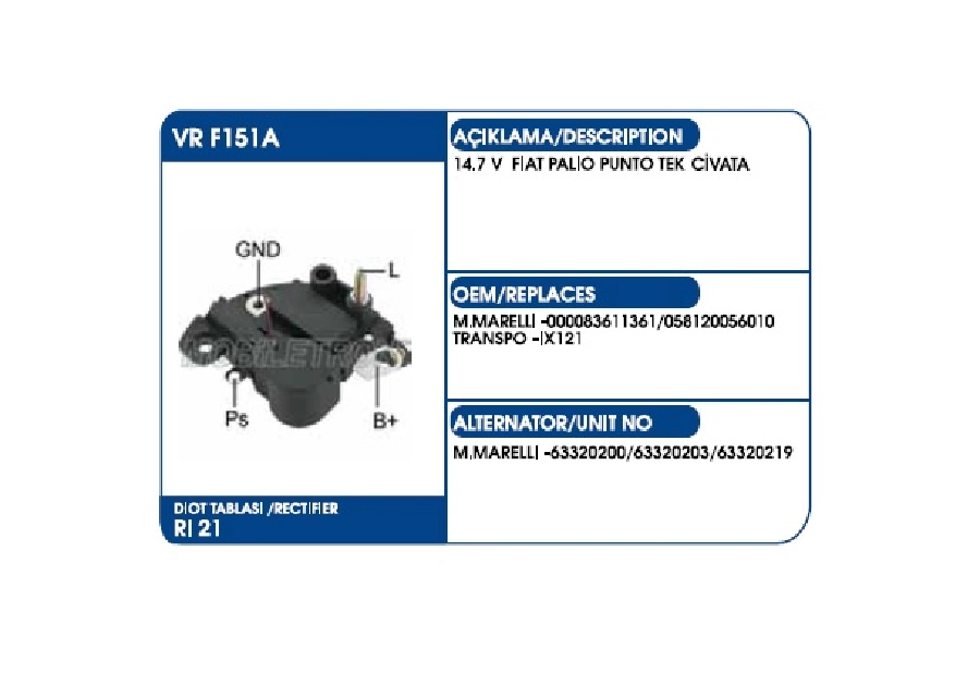 Konjektör 12V Land Rover - Fiat Punto 1,2 1993 - 1999 - Alfa 145 - 146 - 147 1996 ve sonrası SLX İe Doğan, Kar | OEM VRF151A