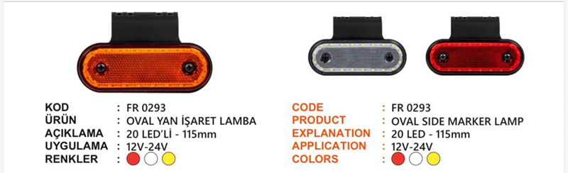 Fr Ovalyan İşaret Lamba 20 Ledli Kırmızı Braketli 12-24 Volt
