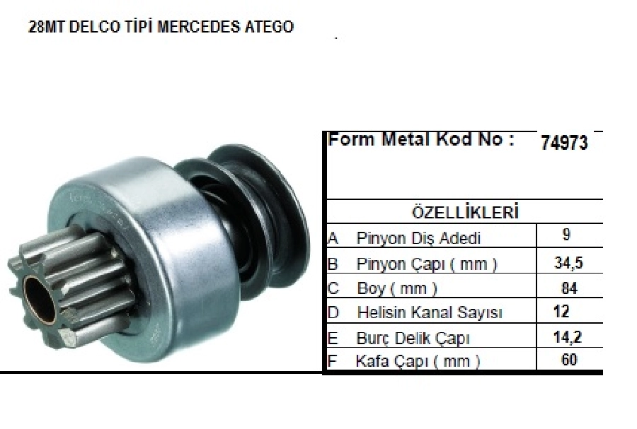 Marş Dişlisi 9D Delco Tipi Mercedes Atego 28 Mt | OEM 74973