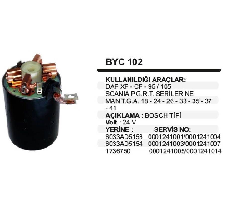 Marş Yastığı + Gövdesi 24V Bosch Tipi - Mb Actros, DAF, Volvo [Kömür Yataklı (241SERI)] DAF 95XF CF105 Sc | OEM BYC102