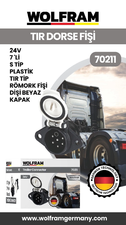 7 Li S Tip Plastik Tır Dorse Fişi Dişi Beyaz Kapak 24V | OEM 70211