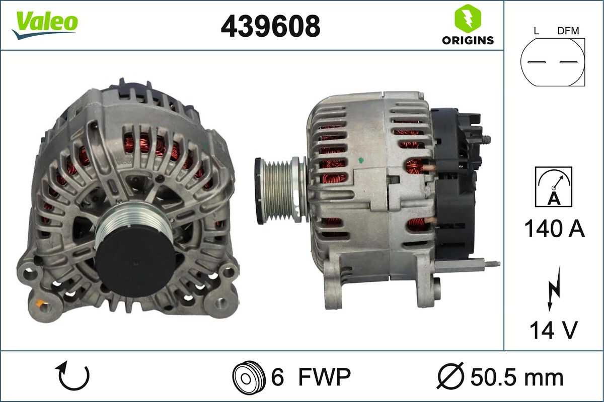 Alternator 14V 140A A3 Tt Passat Superb Crafter T6 | VALEO 439608 | OEM 06F903023P 06F903023P 06F903023N 06F903023N