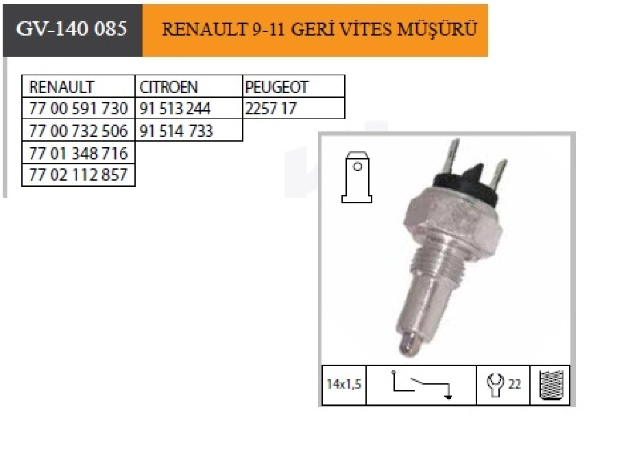 Geri Vites Müşürü Renault 9-11 Brodway-Flash | OEM GV-140085