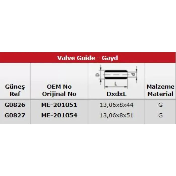 Subap Gaydi Takim (8V) Mitsubishi 4M40 Fuso Canter Fe 511 Fe 711 Pajero | GUNES G0826-G0827 | OEM MDO00461 MDO00461 MD050523 MD050523
