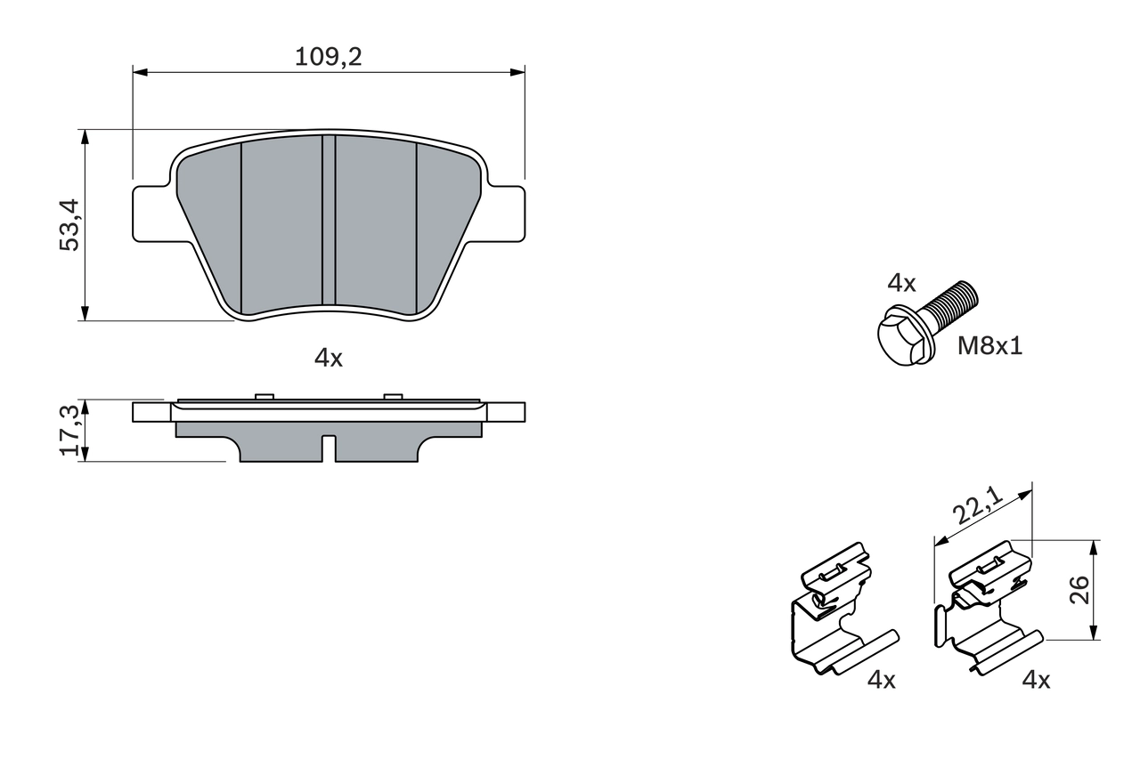 Arka Fren Balatasi Leon Caddy Octavia 1,4TSI / 1,6 / 1,8TSI / 1,9TDI / 2,0 09 / 04> | BOSCH 0986494643 | OEM 2K5698451 5K0698451 5K0698451A