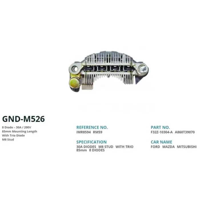 Alternator Diot Tablasi Mitsubishi L300 Yeni Model 85MM (8 Diot) M8 | GENON GND-M526 | OEM FS11-18-W60