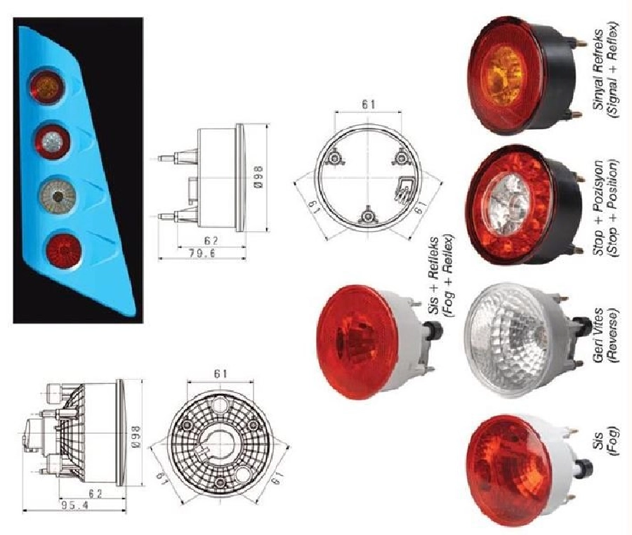 Arka Fren + Park Lambasý ( Ø 98mm ), 12 V, LED'li Otokar | OEM 13277E