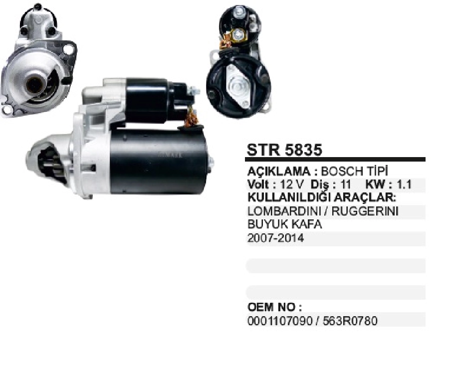 Marş Motoru 11D 1,1KW Bosch Tipi Lombardını-Ruggerini Büyük Kafa CCW Ters Dönüş | OEM STR5835