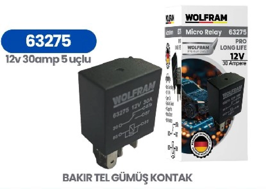 Röle Çift Platinli Siyah 5 Uçlu Mikro Yeni Model Pro 12V 30A | OEM 63275