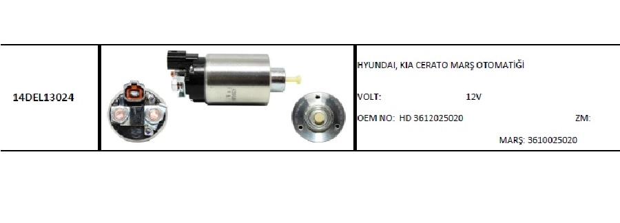 Marş Otom. 12V * Kore * Hyundai Santafe, Kia Sportage, Kia Cerato Hyundai H100-K2500-Kia Bongo 2 | OEM 14DEL13024