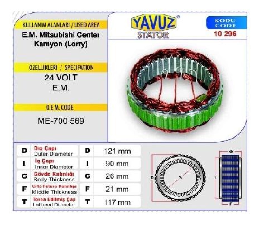Statör Japon Tip 24V 35A Mitsubishi Center Kamyon { Eski Model} (10296) | OEM 150024