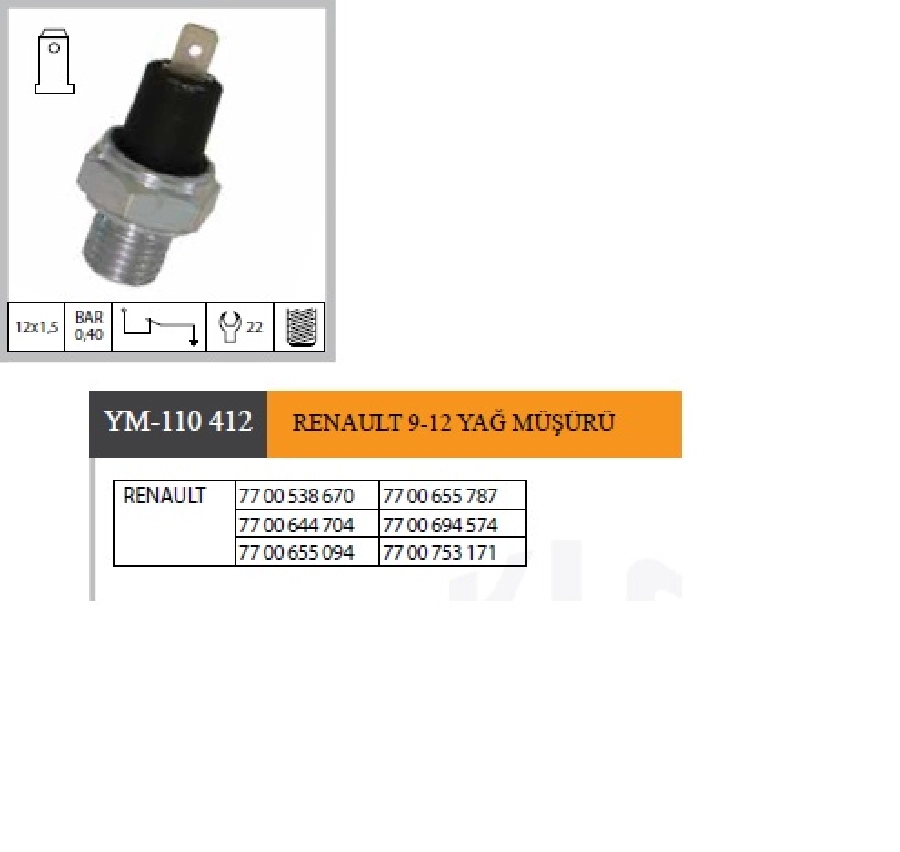 Müşür Yağ - Renault 9 Eski Model-Renault 12 | OEM YM-110412