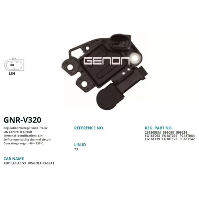 Alternator Konjektor Valeo Tip 12V Audi A4 - A5 - A6 - Q5 / Seat Alhambra - Ateca / Skoda Kodiaq - Octavia - Superb / Volkswagen Caddy - Transporter - Crafter - Golf - Passat / MAN TGE (LIN) | GENON GNR-V320 | OEM VR-V8058 VR-V8058 - M236