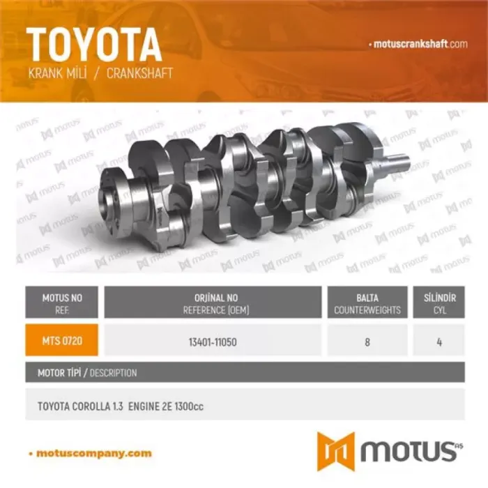 Krank Mili Toyota Corolla 1.3 2E | MOTUS 720 | OEM 1340111050