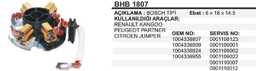 Marş Kömür Yuvası Bosch Tipi Kangoo, Partner, Citroen Jumper | OEM BHB1807
