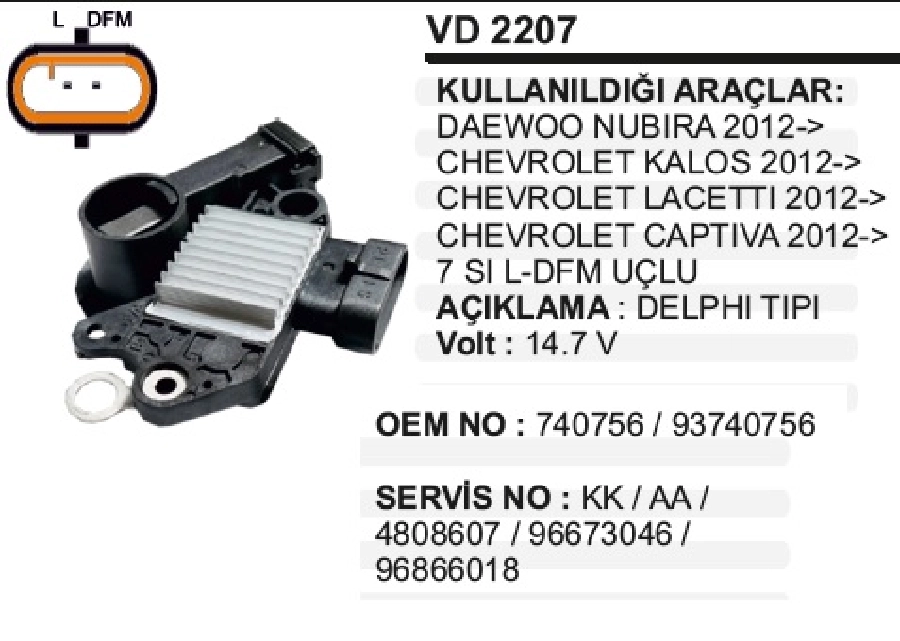 Konjektör - Daewoo Nubira Chevrolet Kalos Nubira, Kalos, Lacetti 7SI L-Dfm | OEM VD2207