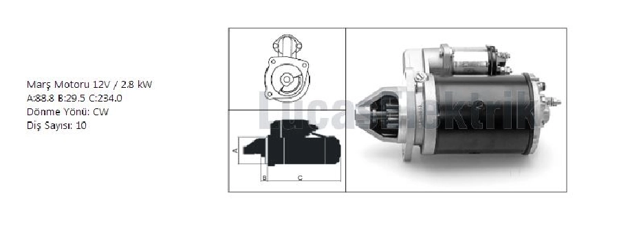 Marş Motoru 12V, 2,8kW, 10DİŞ M127 Mf 265, 275, 285, 398 | OEM 61924043