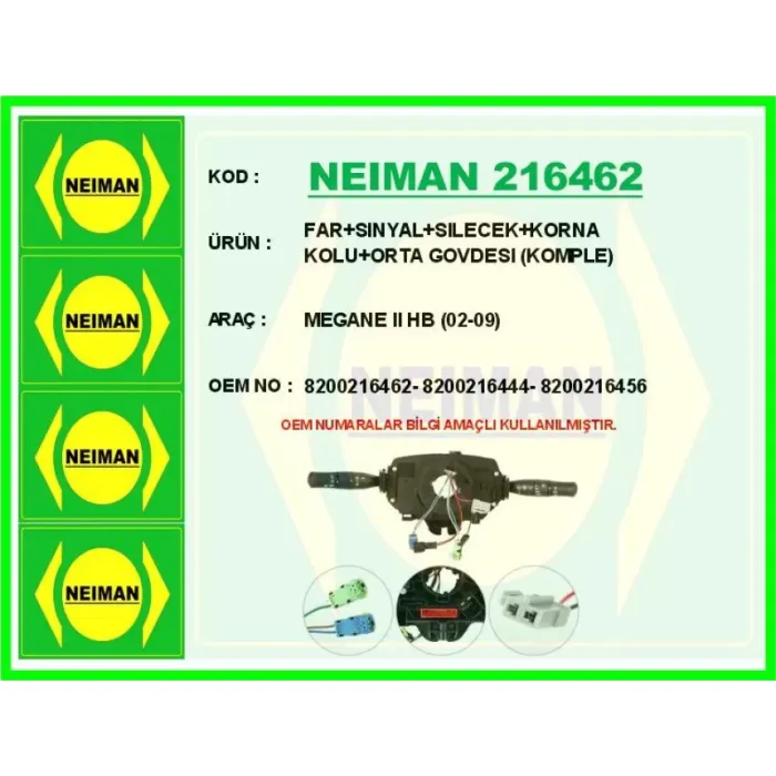 Far+Sinyal+Silecek+Korna Kolu+Orta Govdesi (Komple) Megane 2 Hb 02>09 | NEIMAN 216462 | OEM 8200216462-8200216444-8200216456