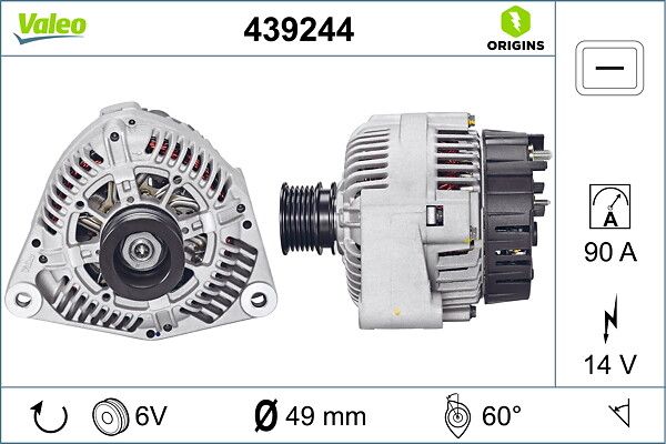 Alternator (14V 90A) W124 93>95 W202 93>00 W210 95>00 W163 98>05 | VALEO 439244 | OEM A0081549702