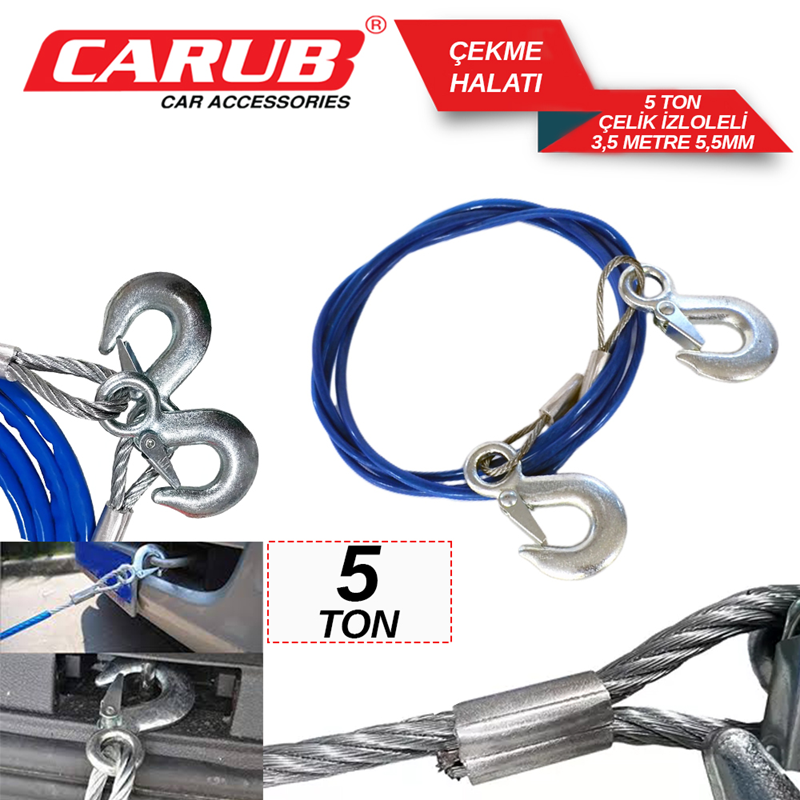 Carub Çekme Halatı 5 Ton Çelik İzoleli 3.5 Mt