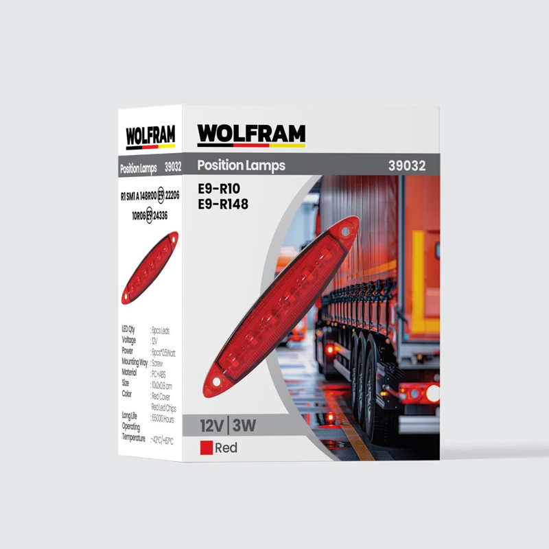 Wolfram Yan Pozisyon Lamba 6 LED Kırmızı (E) Belgeli 12V 3W