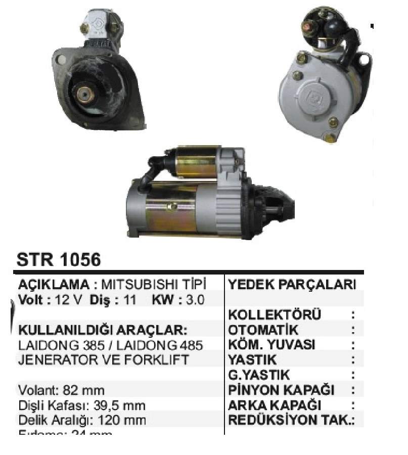 Marş Motoru Jeneratör - 12V 11D Mitsubishi Laıdong 385, Laıdong 485 | OEM STR1056
