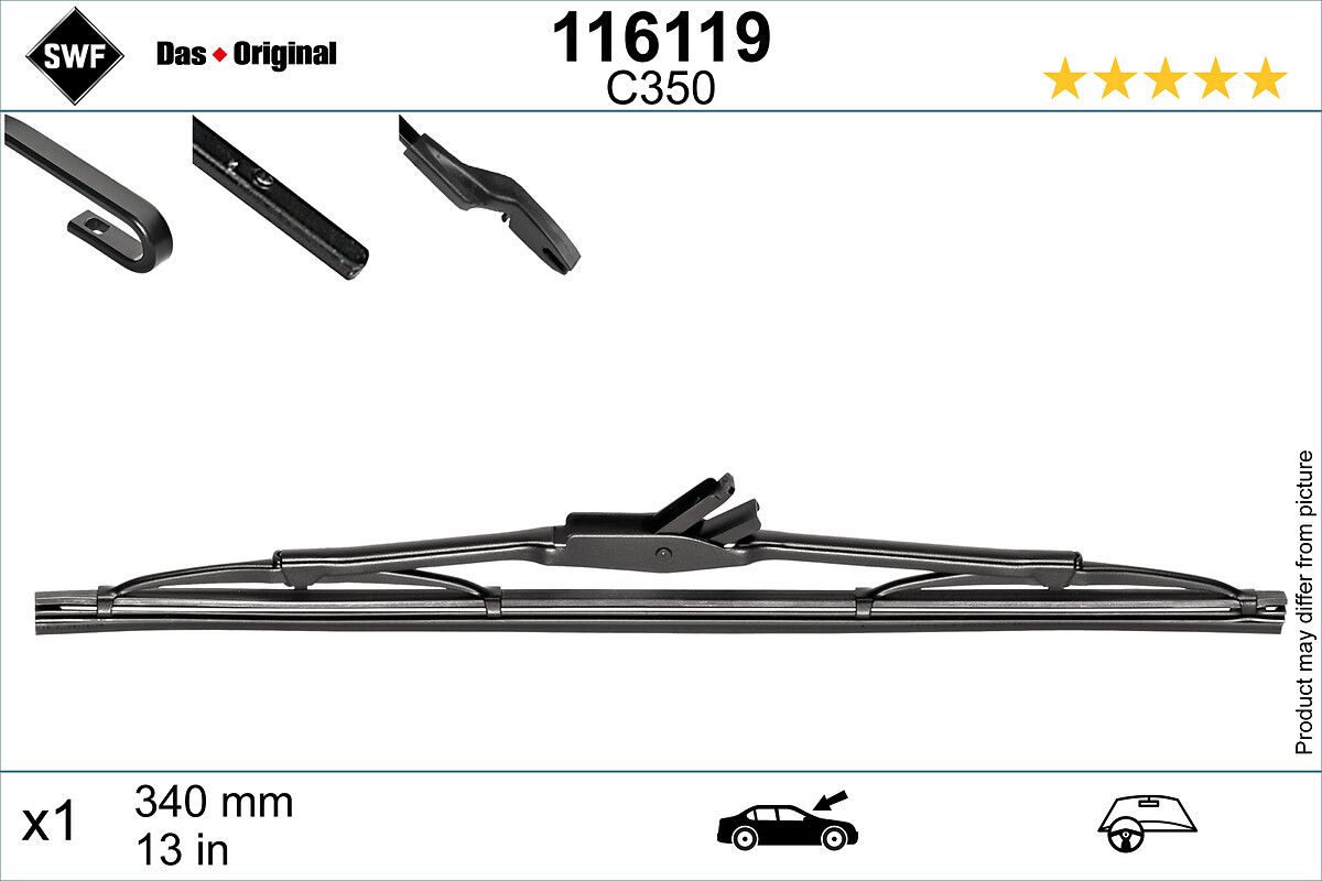 Silecek Supurgesi 340MM Golf 3; 4 Arka (Swf) | VALEO 116119 | OEM 091132007 091132007 09195157 1J6955427 09195157 1J6955427