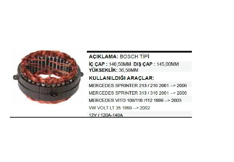 Stator Bosch 12V 120, 140A Sprinter, VW | OEM ST237