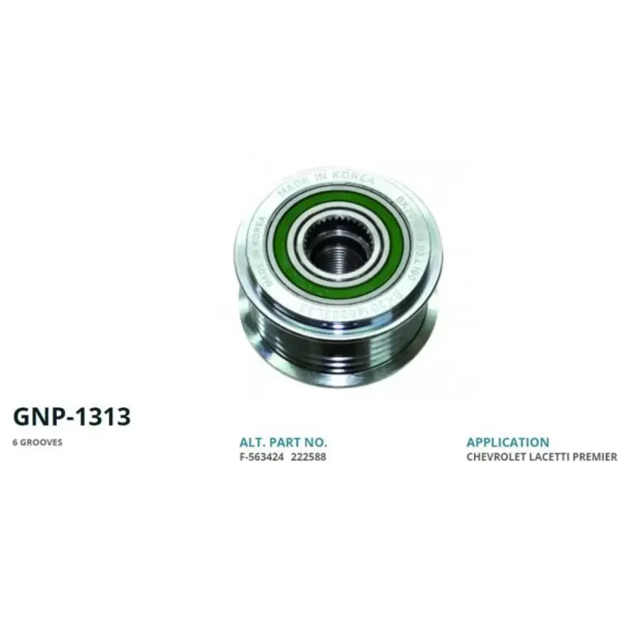 Alternator Kasnagi BMW E87 F20 E90 E92 F30 F36 E60 F10 X1 X3 X5 Opel Insignia A - Astra J A16XER - A16LET Aveo | GENON GNP-1313 | OEM 12318519890 12318578608 12318507625 13258483 1204177