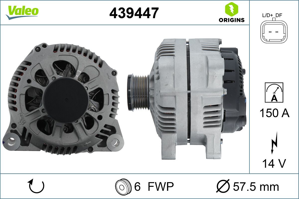 Alternator 12V 150A Peugeot 206 / 307 | VALEO 439447 | OEM 5702C2 5702C2 5705AG 5705AG