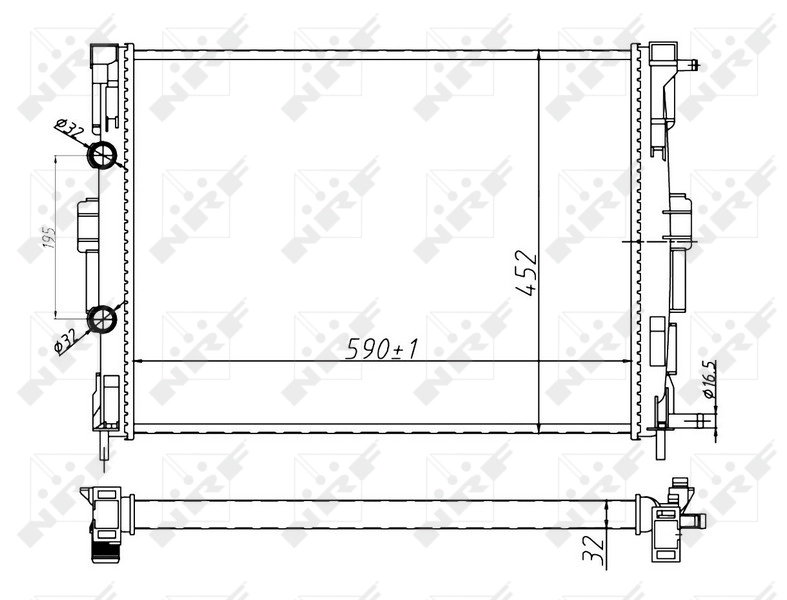 Motor Radyatoru Megane 2 Scenic 1,5DCI 1,4 / 1,6 / 2,0 16V (590×455×26) / (1 Sira Alb Sistem) | NRF 58329A | OEM 8200117609 8200115542 8200357536