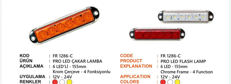 Fr Pro LED Çakar Lamba Krom Çerçeveli Kırmız