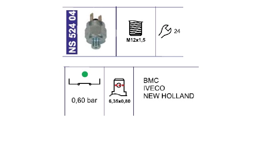 New Holland-Iveco-Hidrolik Direksiyon Yağ Basınç Müşiri 0,60 Bar M12X1,5 N Kapalı | OEM NS52404