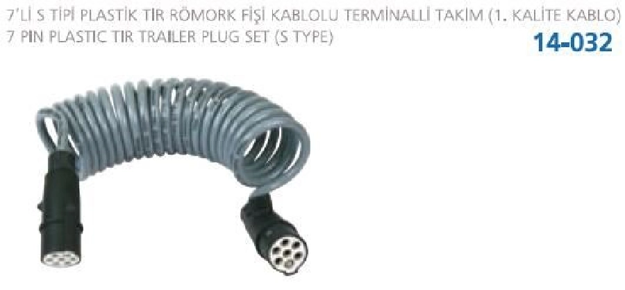 Römork Fişi 7'Lİ Plastik S Tipi Yeşil Poliüretan Kablolu 5,5 Metre (Terminalli ve Konnektörlü) | OEM 14-032